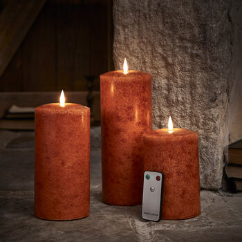 Tru Glow® Mottled Orange LED Chapel Candle Trio, 4 of 4