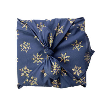 Midnight With Gold Snowflakes Fabric Gift Wrap, 2 of 6