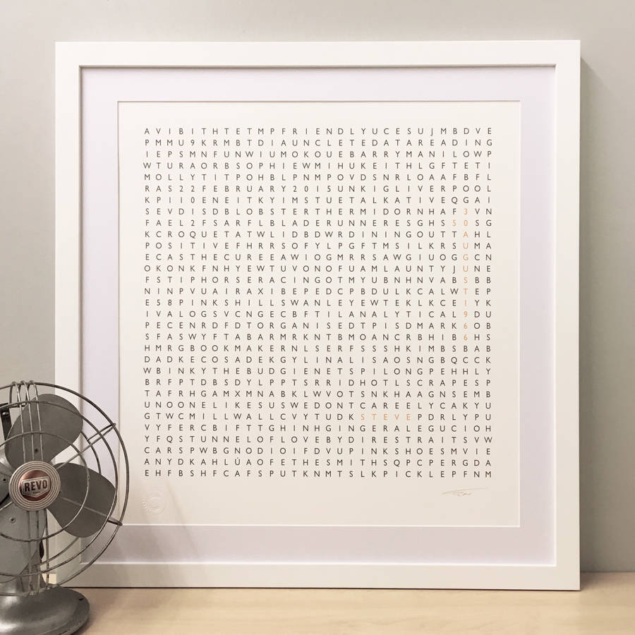 Personalised Word Search Art Print With 100 Words, 1 of 12