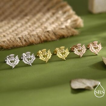 Sterling Silver Thistle Flower Stud Earrings, 6 of 12