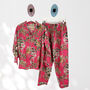 Giraffe And Leopard Print 100% Cotton Ladies Pyjamas In Pink, thumbnail 2 of 3