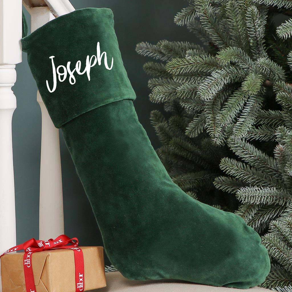 luxury green cotton velvet christmas stocking by dibor