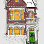 Set Of Three Personalised Hand Drawn House Portrait Christmas Cards, thumbnail 2 of 3