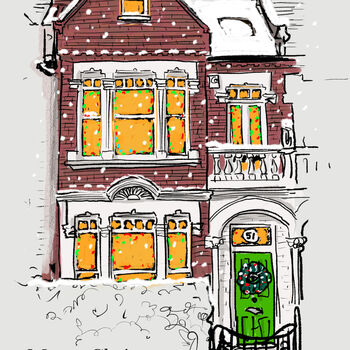 Set Of Three Personalised Hand Drawn House Portrait Christmas Cards, 2 of 3
