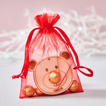 Personalised Bear Christmas Place Setting And Bag Of Chocolate Noses, 2 of 3