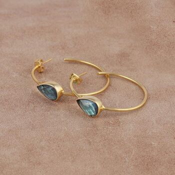 Blue Topaz Gemstone Hoop Earrings In Gold, 5 of 7