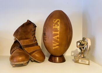 Leather Wales Rugby Ball And Wooden Display Stand, 4 of 4