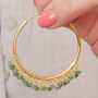Emerald Beaded Gold Plated Silver Hoops, thumbnail 2 of 12