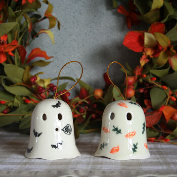 Ceramic Hanging Ghost Decoration With Bats. Halloween Ghost Boo, 6 of 6