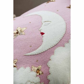 Mr Moon Embroidered Cushion With Sequin Stars, 5 of 7