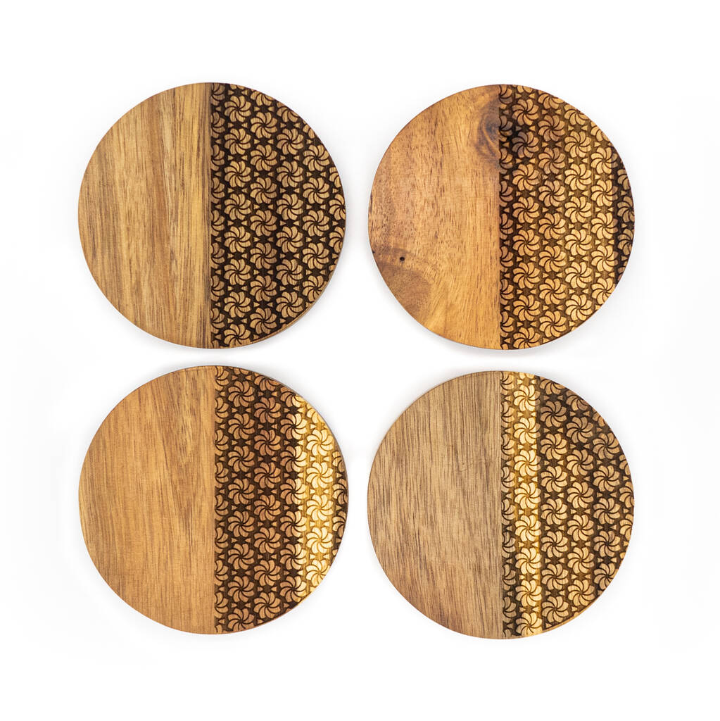 Hibiscus Rectangle Wood Placemats With Wood Coasters By NIHAL SHAH