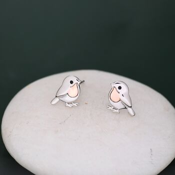 Sterling Silver Baby Robin Bird Stud Earrings, 5 of 11