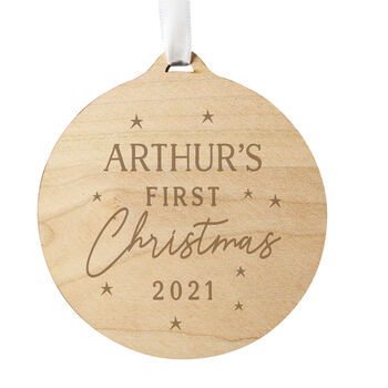 Personalised Baby's First Christmas Round Wooden Decoration, 3 of 3
