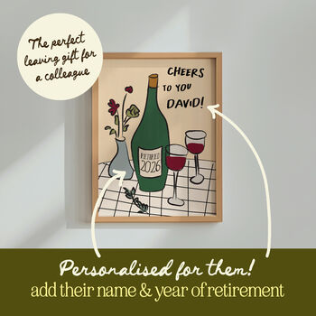 Personalised Retirement Wine Art Print Gift, 8 of 12