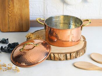 Hammered Solid Copper Cookware Set With Lid, Tin Lined Inside, 5 of 8
