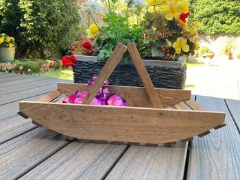 53cm Wooden Garden Trug Flower Basket Carrier With Folding Handles Gift, 4 of 9