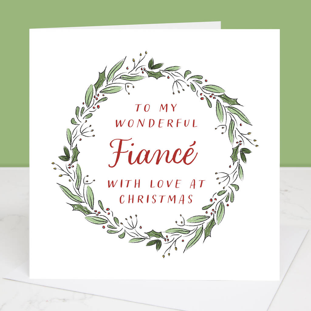 To My Fiancé Wreath Christmas Card
