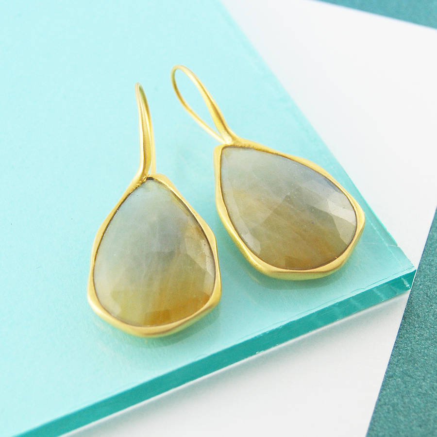 Champagne Sapphire Gold Plated Statement Earrings By Embers