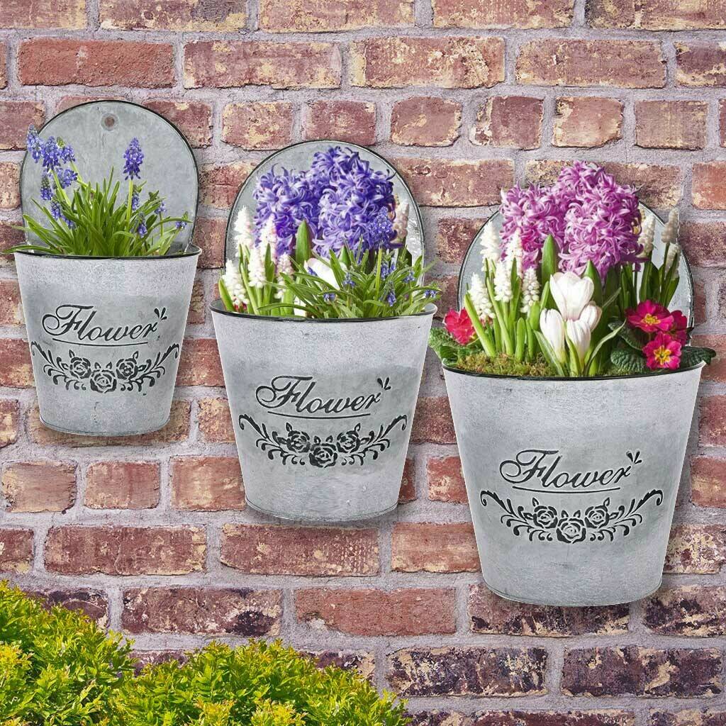 Set Of Three Zinc Hanging Garden Wall Planters By Dibor