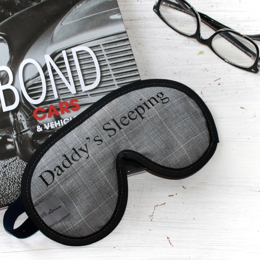 Men's Personalised Luxury Sleep Mask Grey Check By Love Lammie & Co