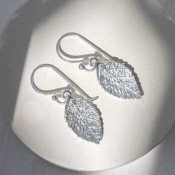 Sterling Silver Mint Leaf Dangly Earrings, 2 of 9