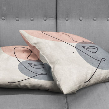 Abstract Face Cushion Cover With Pink, Grey, Beige, 4 of 7