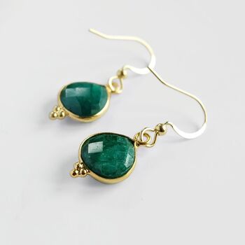 Emerald Gemstone Drop Earrings, 2 of 5
