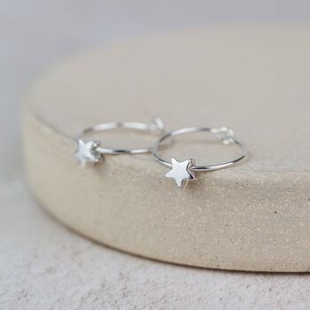 Sterling Silver Star Bead Charm Hoops, 3 of 4