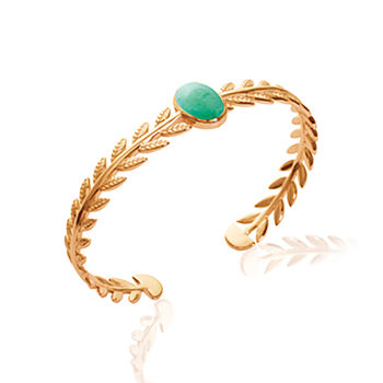 18ct Gold Plated Green Aventurine Leaf Bangle, 6 of 6
