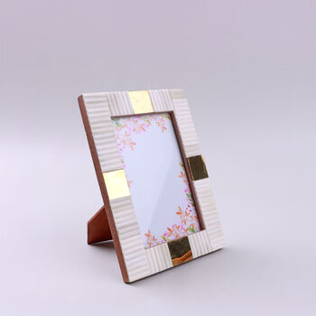 G Decor Julienne Handcrafted Horn Bone Photo Frame Ribbed Cream With Aged Brass, 4 of 4