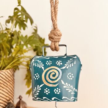 Blue Swirl Traditional Indian Hanging Cow Bell Chime, 8 of 9