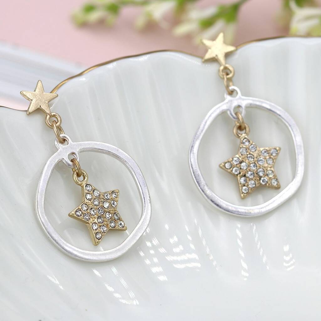 Worn Crystal Inset Star In Silver Plated Hoop Earrings By Nest Gifts ...