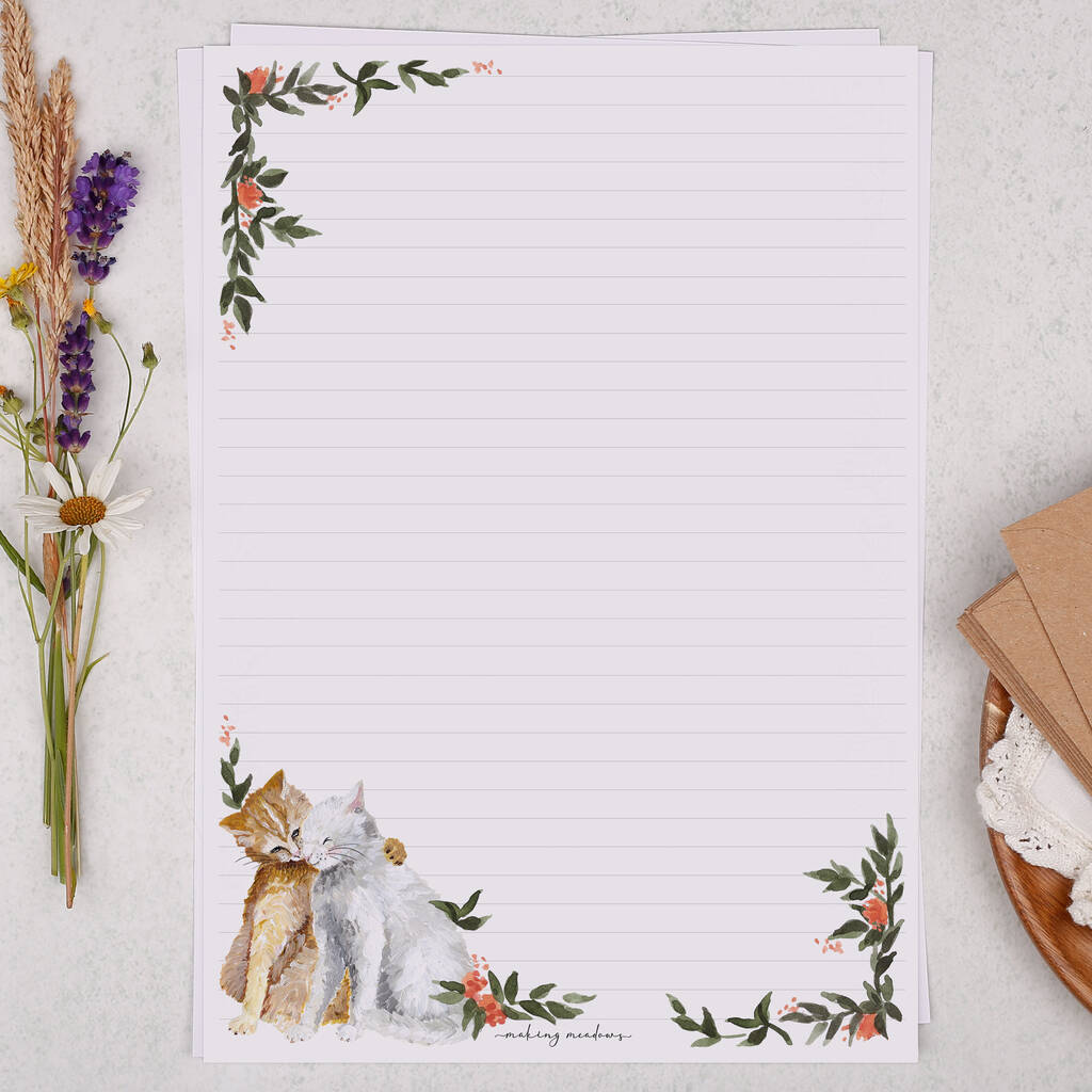 A4 Letter Writing Paper With Cats And Flowers By Making Meadows