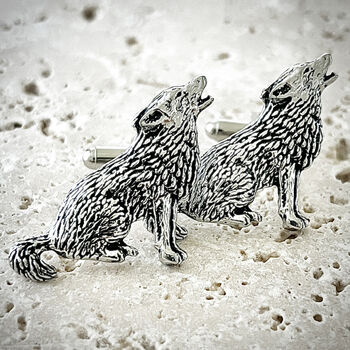 Wild Wolf Cufflinks Antiqued Pewter Wolves, 3 of 5
