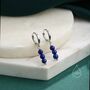 Sterling Silver Genuine Lapis Lazuli Stone Trio Huggie Hoop Earrings, thumbnail 2 of 10