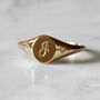 Mini Initial And Diamonds Signet Ring Gold/Silver, thumbnail 1 of 12
