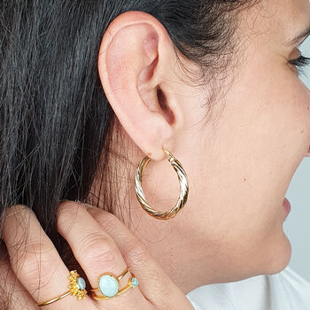 Twisted Gold Plated Round Minimalist Stylish Hoops, 2 of 6