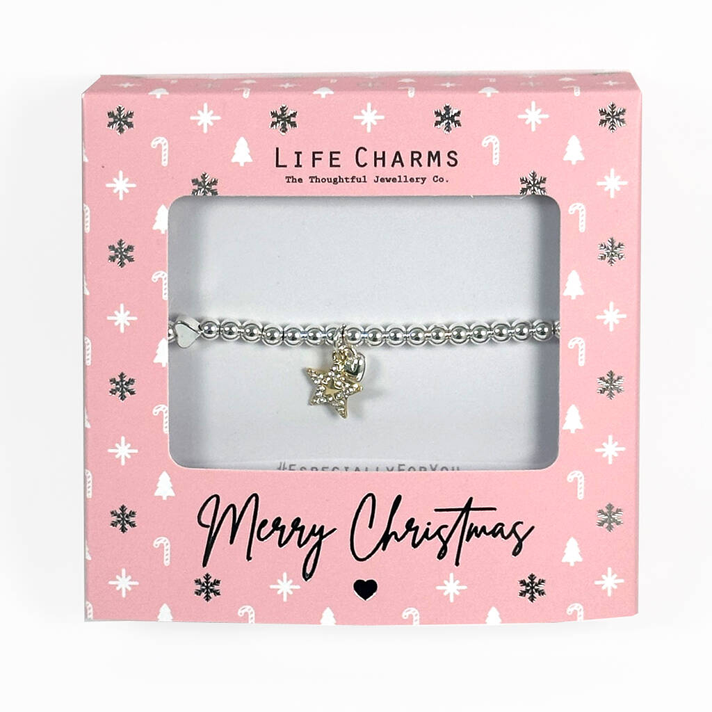 Merry Christmas Sparkly Gold Star Bracelet Gift, 1 of 4