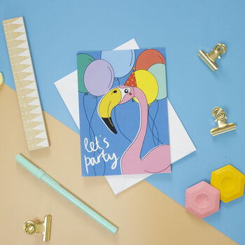 'Lets Party' Flamingo Birthday Card, 3 of 3