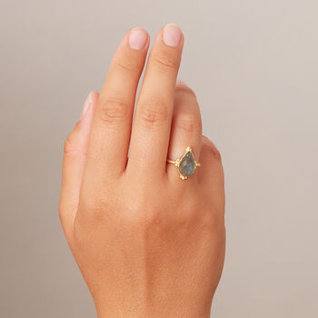 Grey Labradorite Pear Shaped Matt Gold Vermeil Ring, 4 of 8