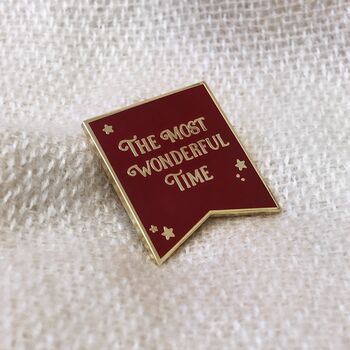The Most Wonderful Time Red Enamel Pin Badge, 9 of 11