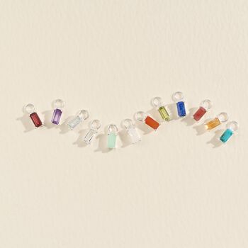 Silver Huggie Hoops With Birthstone Charms, 5 of 6