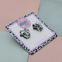 Black And White Cow Glitter Stud Earrings, thumbnail 2 of 5