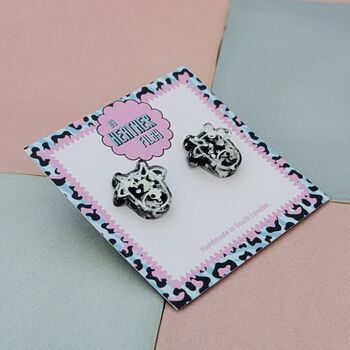 Black And White Cow Glitter Stud Earrings, 2 of 5