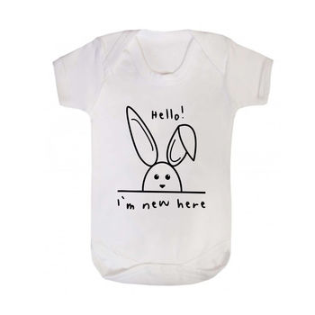 New Baby 'Hello! I'm New Here' Rabbit Baby Grow, 3 of 8