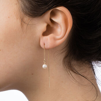 Freshwater Pearl Thread Earrings In Precious Metals, 2 of 8