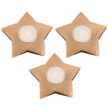 Set Of Three Copper Star Tea Light Holders, 2 of 10