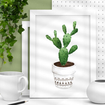 Watercolour Cactus Print Tryptic Set Green Brown, 4 of 4