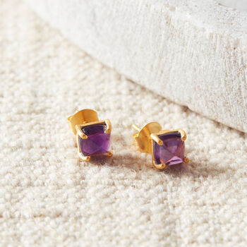 Purple Amethyst Square Cut 18 K Gold And Silver Studs, 7 of 12