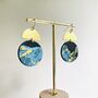 Handmade Leather Large Full Moon Dangly Earrings Marbled, thumbnail 6 of 9